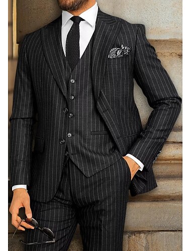  Trajes de boda para hombres negro azul marino oscuro fiesta vestido en color sólido ajustados de 3 piezas de un solo botón
