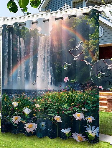  Wasserdichter Outdoor Vorhang Sichtschutzvorhang für den Außenbereich, Schiebevorhänge für die Terrasse, Pergola mit Ösen, Regenbogen-Flusslandschaft für Pavillon, Balkon, Veranda, Party, 1 Panel