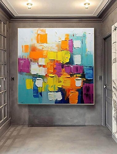  handgemaltes abstraktes Ölgemälde mit Farbblock auf Leinwand, farbenfrohes Gemälde, modernes abstraktes Kunst-Ölgemälde, handgemachtes Fantasiegemälde, Strukturgemälde, Ölgemälde mit Pattle Knife
