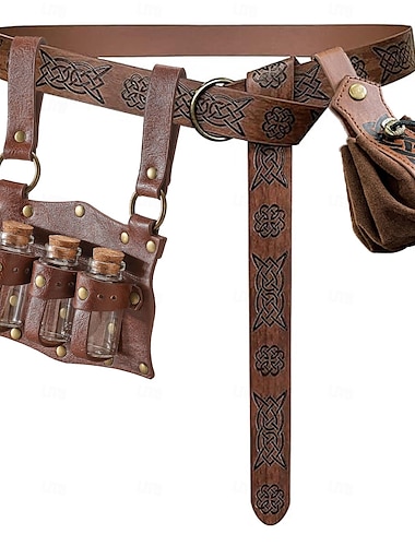  Medieval Renacimiento Cinturón Feria del Renacimiento Vikingo Hombre Mujer Celta Vikingo Fantasía Víspera de Todos los Santos Carnaval Rendimiento LARP Adultos Cinturón vaina botella magica