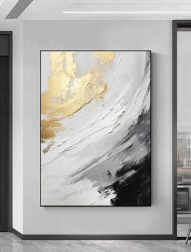  黒と白の金の質感の油絵、手作りの壁アート、キャンバスに描かれた金の抽象画、手描きのミニマリストの抽象画、壁の装飾、現代的な抽象画の壁アート