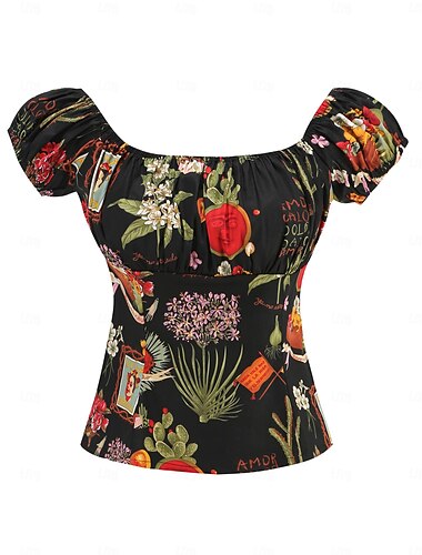  Rétro Vintage Années 1950 Blouse / Chemise Épaules Dénudées Fleur / Floral Femmes Mascarade Décontracté Quotidien Enterrement de Vie de Jeune Fille Adulte Haut