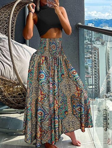  dames a-lijn maxi-rokken print gradiënt vakantie zomer boho zwart roze blauw oranje