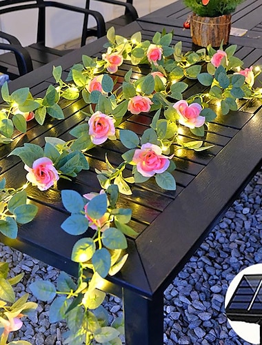  Guirlande lumineuse solaire rose 2m 20led, imperméable, éclairage d'extérieur, vigne de fleur artificielle, maison, patio, balcon, vacances, décoration de fête de mariage