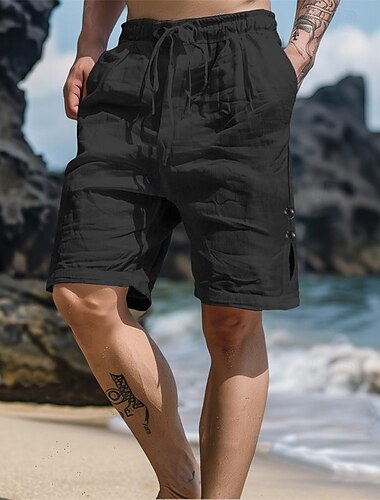  Herren Shorts Kurze Hosen Leinenshorts Kurze Hosen Sommer-Shorts Strandshorts Kurze Hosen Kordelzug Elastische Taille Seitentaste Glatt Komfort Atmungsaktiv Knielänge Outdoor Täglich Ausgehen Modisch