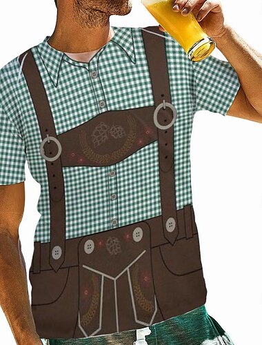  Oktoberfestbier Bayerisch T-Shirt-Ärmel Lederhosen 3D Grafik Für Herren Erwachsene Karneval Oktoberfestbier 3D-Druck Party Casual