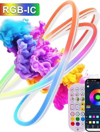  Bande lumineuse au néon étanche de 10 pieds/20 pieds, lumière de pixel arc-en-ciel RVB adressable avec barre de contrôle d'application de 2,4 g synchronise le contrôle de la musique avec l'éclairage