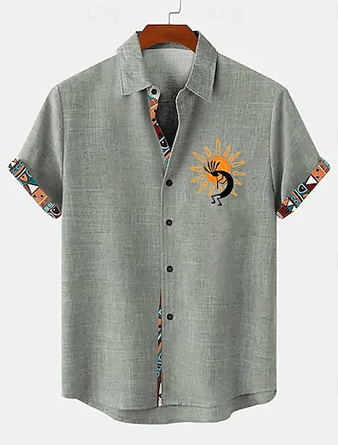  Voor heren Overhemd linnen overhemd Hawaiiaans overhemd retro-overhemden Vintage overhemd Etnisch shirt Dagelijks Lichtgroen Blauw Hemelsblauw Bruin Korte mouw Strijkijzer Zomer Lente Kleding