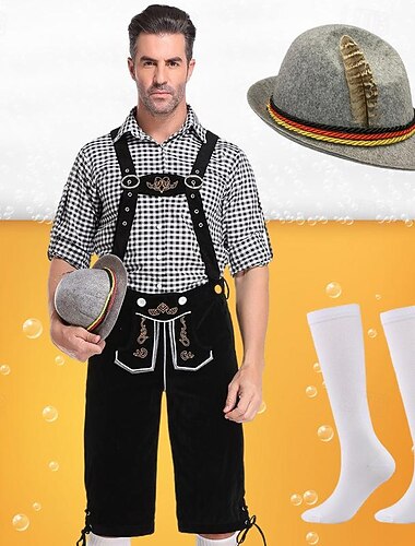  פסטיבל אוקטובר לדרהוזן חולצה כובע אלפיני בוואריה בוואריה German מינכן כרי דשא בגדי ריקוד גברים בד בסגנון מסורתי חולצה מכנסיים קצרים כובע