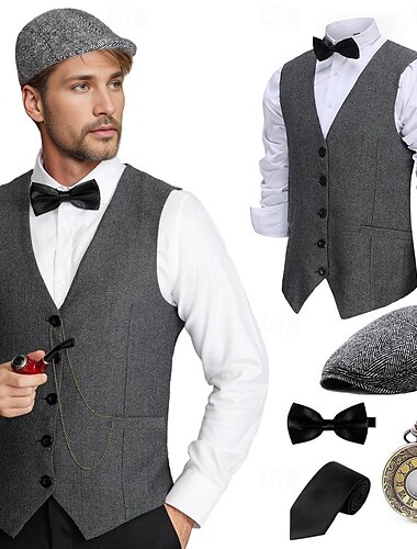  Retro vintage Roaring jaren '20 Jaren 1920 Outfits Vest Accessoireset Heer Gangster Voor heren Halloween Carnaval Nieuwjaar Carnaval Feest / Uitgaan Maskerade Volwassenen Das Ves Hoed Alle seizoenen