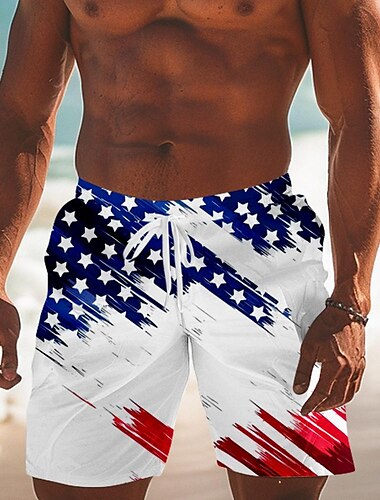  Hombre Bandera Bandera estadounidense Bañador largo Pantalones de Surf Pantalón corto Media cintura Moda Ropa de calle Hawaiano Casual Diario Festivos Bolsillo Correa Cintura elástica Diseñador Ropa