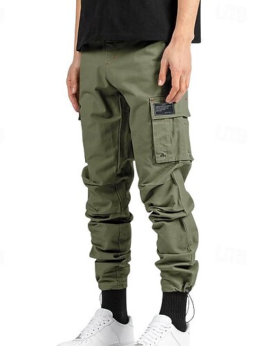  Men's Cargo Pants Tactical Pants Trousers Drawstring Elastic Waist Multi Pocket Plain Wearable Outdoor Daily Camping & Hiking Fashion Classic Black Army Green
