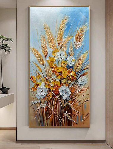  Mintura Handmade Wheat Ears And Flowers Oil Paintings On Canvas Wall Art Decoration Modern Abstract Pictures For Home Decor Rolled Frameless Unstretched Painting