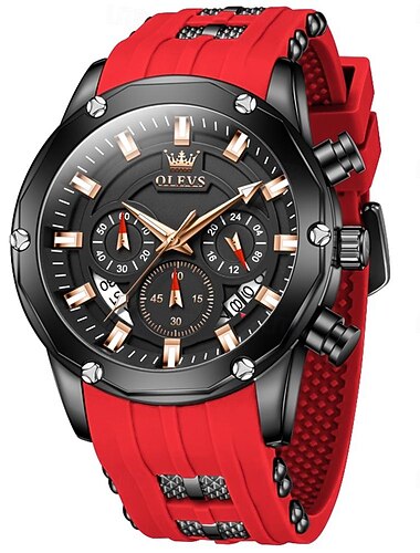  OLEVS Muži Křemenný Venkovní Sportovní Módní Wristwatch Svítící Kalendář Chronograf VODĚODOLNÝ Silikagel Hodinky