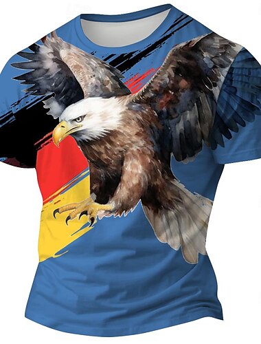  Herren Adler Deutsche Flagge T Shirt Kurzarm T-Shirt 3D-Druck Rundhalsausschnitt Hemd Outdoor Athleisure Hellblau Schwarz Weiß Sommer Frühling Bekleidung S M L XL XXL XXXL