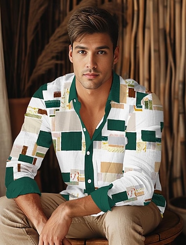  Per uomo Camicia con Bottoni Manica Lunga Artistico Casual Quotidiano Estate Colletto ripiegato Verde