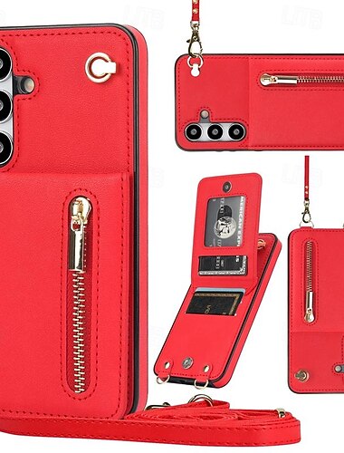  Handy Hülle Handyhüllen Für Samsung Galaxy S24 S23 S22 S21 S20 Ultra Plus FE S25 Ultra Rückseite Brieftasche Kartenetui Reisverschluss mit Lanyard Ständer Retro TPU PU-Leder