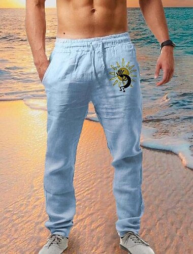  Herren Sommerhosen Elastische Taille Sonne Komfort In voller Länge Outdoor Strassenmode Urlaub Hawaiianisch Weiß Blau Mikro-elastisch
