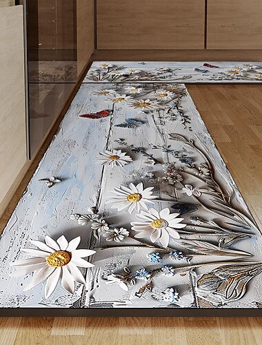  Holz Daisy Bereich Teppich Küchenmatte rutschfeste ölfeste Bodenmatte Wohnzimmer Teppich Indoor Outdoor Matte Schlafzimmer Dekor Badezimmer Matte Eingangsteppich Türmatte