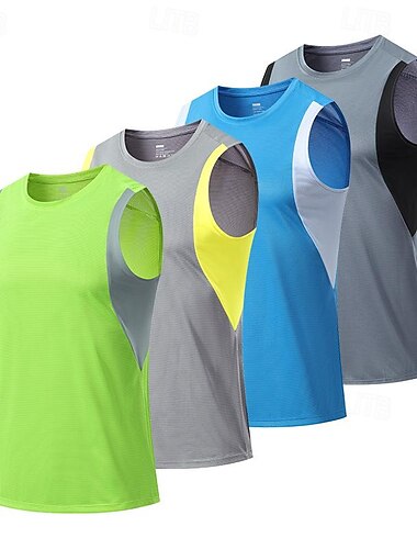  男性用 Tシャツ ハイキング ベスト ノースリーブ クルーネック タンクトップ ノースリーブシャツ ベストトップ アウトドア 速乾性 ソフト モイスチャーコントロール ポリエステル パッチワーク ダークグレー スカイブルー ライトグレー 登山 キャンプ / ハイキング / ケイビング 旅行