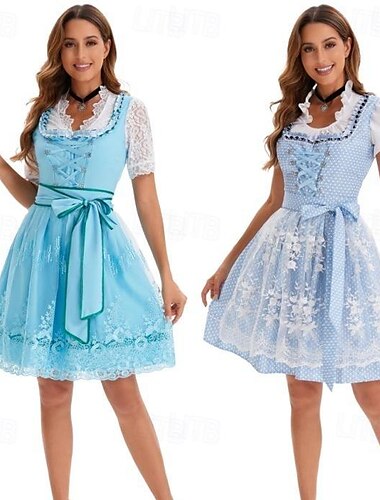  حفلة تنكرية Oktoberfest فساتين زي تأثيري Trachtenkleader عاملة نظافة الفساتين ألماني ميونيخ المراعي نسائي الهالووين فستان قماش النمط التقليدي قميص فستان مئزر