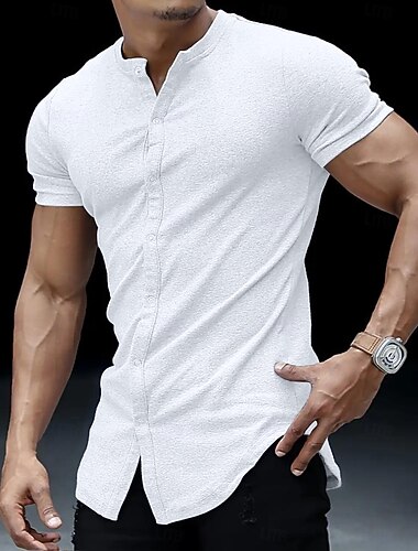  Homme Chemise T-shirt Cardigan Manches courtes Col ras du cou Été Uni Mode Designer Basique Boutons Vacances Rue Sortir Blanche Gris clair T-shirt haut de gamme pour homme