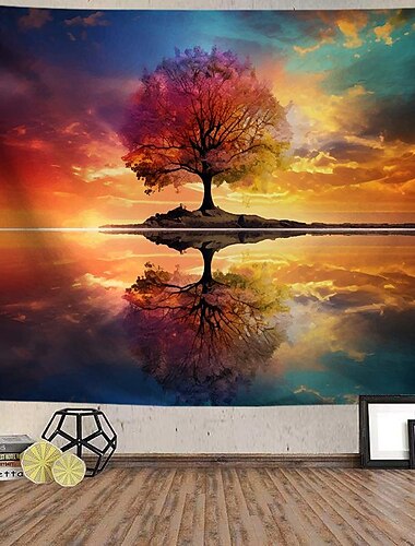  regenboog levensboom hangend tapijt kunst aan de muur groot tapijt muurschildering decor foto achtergrond deken gordijn thuis slaapkamer woonkamer decoratie