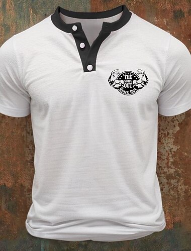 男性用 ボタンTシャツ Tシャツ ヘンリーシャツ 半袖シャツ 半袖 ヘンリー 春夏 カラーブロック 筋 シミュレーション ファッション デザイナー ベーシック パッチワーク プリント バケーション ストリート お出かけ ブラック レッド ブルー メンズトップTシャツ
