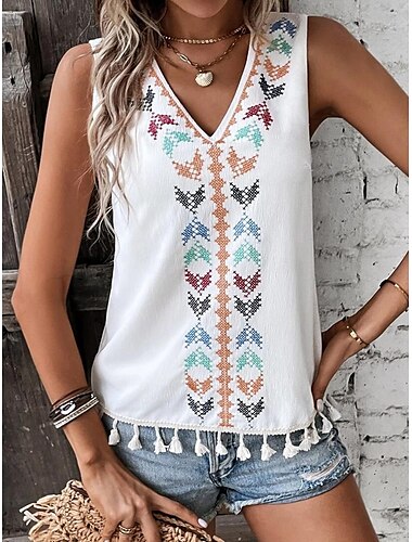  Damen Tank Top Brautkleider schlicht Ärmellos V Ausschnitt Normale Oberteile Täglich Bedruckt Schwarz Weiß Rosa cremefarben Sommer