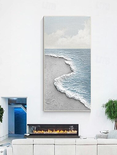  pittura di paesaggio marino azzurro dipinto a mano pittura d'arte con texture 3d onda del mare bianco spiaggia grigia pittura astratta dipinta a mano onda acrilica pittura dell'oceano grandi dipinti