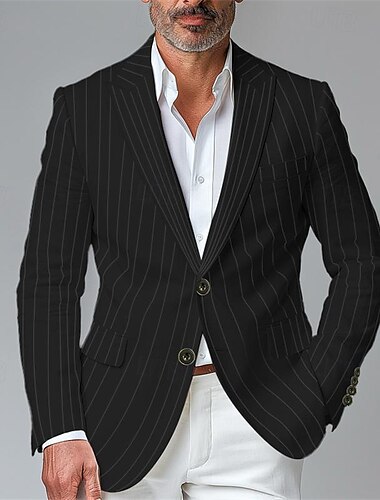  Herren Blazer Sakko Geschäft Cocktailparty Hochzeitsfeier Modisch Brautkleider schlicht Frühling & Herbst Polyester Streifen Taste Tasche Komfortabel Einreihiger Verschluss Blazer Schwarz Weiß Gelb