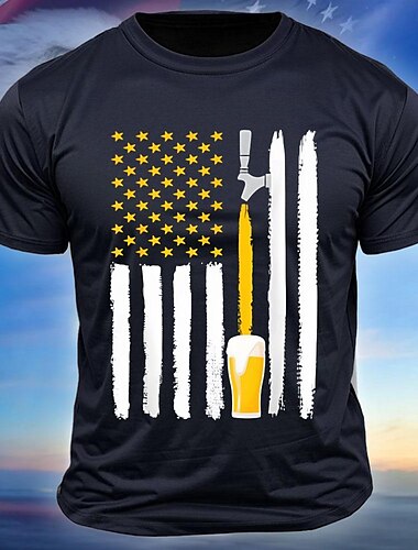  Herren Amerikanische US-Flagge Bier Flagge / Nationalflagge T Shirt T-Shirt Baumwolle Kurzarm Grafik Hemd Schwarz Armeegrün Dunkelblau Bequemes T-Shirt Straße Sport im Freien Modedesigner-Kleidung