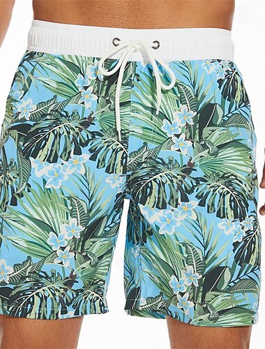  Herre Surf shorts Badeshorts Snørelukning Elastisk Talje Kokos palme Grafiske tryk Komfort Hurtigtørrende Korte Ferie Strand Weekend Mode Afslappet Sort Blå Mikroelastisk