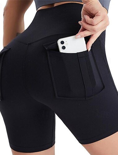  Damen Fitnessshorts Yogashorts Trainingsshorts Mehrere Taschen Hohe Taille Yoga Fitnesstraining Pilates Shorts Schwarz Rosa Armeegrün Sport Sportkleidung Dehnbar Schlank