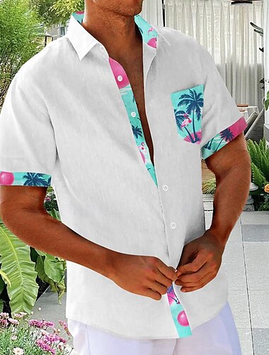  Per uomo Floreale Albero di cocco Palma Camicia hawaiana Camicia Aloha Camicie stampate Manica corta Camicia Collo ripiegabile Hawaiano Ricorrere Esterno Da mare Feste Bianco Rosa Verde S M L