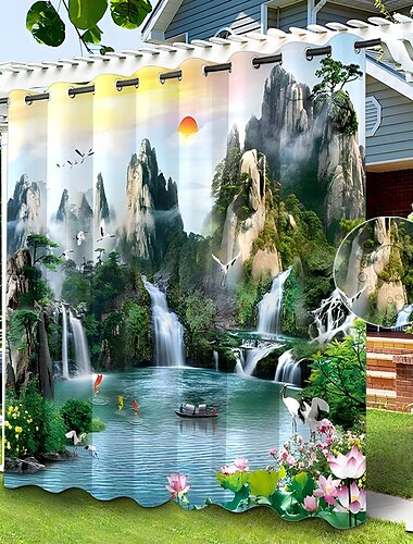  防水屋外カーテンプライバシー、スライド式パティオカーテンドレープ、パーゴラカーテングロメット3D中国絵画ガゼボ、バルコニー、ポーチ、パーティー用、1パネル