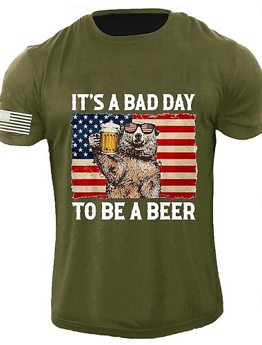  Per uomo Orso Stampa Lettere Divertente Birra Maglietta Cotone Manica Corta Grafico Camicia Nero Grigio scuro Verde militare Maglietta comoda Streetwear Sport all'Aperto Abbigliamento di stilista