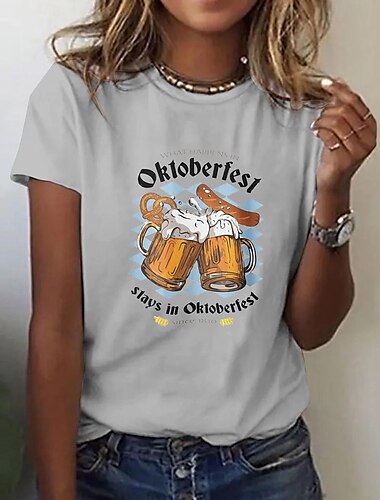  Bier Cosplay Kostüm T-Shirt-Ärmel Bedruckt Bier Klassisch Streetstyle Für Damen Erwachsene Karneval Oktoberfestbier Heißprägen Party Casual
