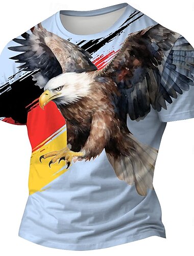  Herren Adler Deutsche Flagge T Shirt Kurzarm T-Shirt 3D-Druck Rundhalsausschnitt Hemd Outdoor Athleisure Hellblau Schwarz Weiß Sommer Frühling Bekleidung S M L XL XXL XXXL