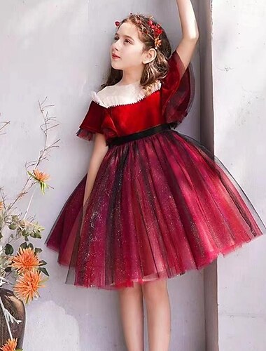  kinderkleidung Mädchen Blumenmädchen Kleid Party Kleid Feste Farbe Kurzarm Leistung Hochzeit Party Gitter Prinzessin Süß Gitter Mitte der Wade Etuikleid Tüll-Kleid Sommer Frühling Herbst 2-12 Jahre