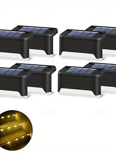  8 LED-Solar-Wegeleuchten, wasserdicht – automatischer Lichtsensor, robuste Kunststoff- und Metallkonstruktion, halbbündige Montage, Nickelbatterie, ideal für Außentreppen, Gärten, Kanäle, Höfe.