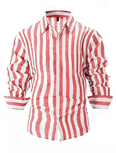  Pánské Košile Lněná košile Letní košile Košile pro volný čas Plážová košile Bavlněná košile S proužky Dovolená Havajské Černá Světlá růžová Rubínově červená Nebeská modř Dlouhý rukáv Přehnutý Jaro