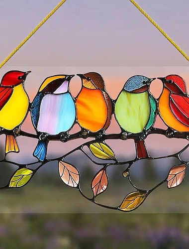  Vitrail à suspendre pour fenêtre - Attrape-soleil en acrylique - Décoration de cour - Cadeau exquis pour les amateurs d'oiseaux - Décoration de maison, d'intérieur et de bureau