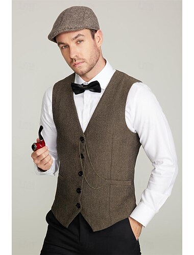  Retro Vintage Goldene Zwanziger 1920er Outfits Weste Zubehörset Gentleman Gangster Herren Karnevalskostüm 5 Stücke Weihnachten Halloween Karneval Maskerade Cocktailparty Themenparty Erwachsene