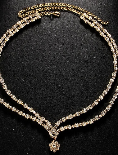  Colares com Pendentes Strass Mulheres Elegante Vintage Floral Forma de flor Casamento Forma Geométrica Colar Para Casamento Festa