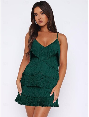  Latein-Tanz Kleid Quaste Pure Farbe Damen Leistung Party Ärmellos Hoch Terylen