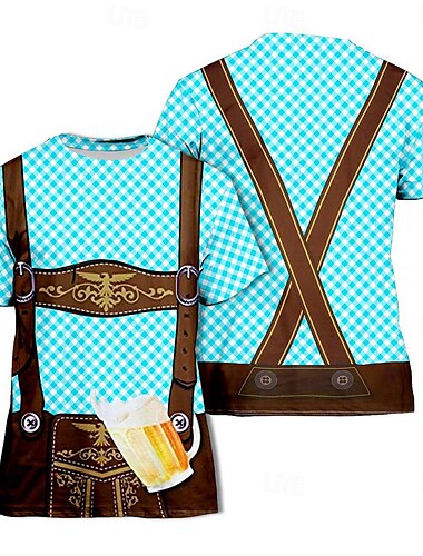  Oktoberfestbier Bayerisch T-Shirt-Ärmel Lederhosen 3D Grafik Für Herren Erwachsene Karneval Oktoberfestbier 3D-Druck Party Casual