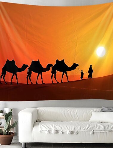  ägyptische Pyramide Wüste hängen Wandteppich Wandkunst große Wandteppich Wandbild Dekor Fotografie Hintergrund Decke Vorhang Haus Schlafzimmer Wohnzimmer Dekoration Kamele Wandtuch XXL Natur