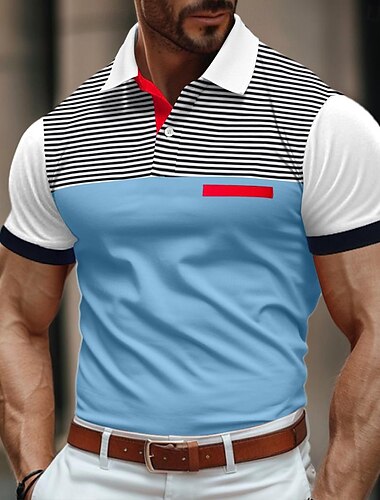  Herren Poloshirt Golfhemd Casual Festtage Gerippter Polokragen Kurzarm Modisch Basic Farbblock Streifen Klassisch Sommer Regular Fit Weiß Gelb Burgunderrot Marinenblau Himmelblau Poloshirt