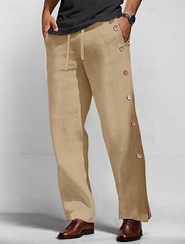  40 % Leinen Herren Leinenhose Hose Hosen Sommerhosen Kordelzug Elastische Taille Seitentaste Glatt Atmungsaktiv Komfortabel Büro / Geschäftlich Täglich Urlaub Klassisch Brautkleider schlicht Schwarz